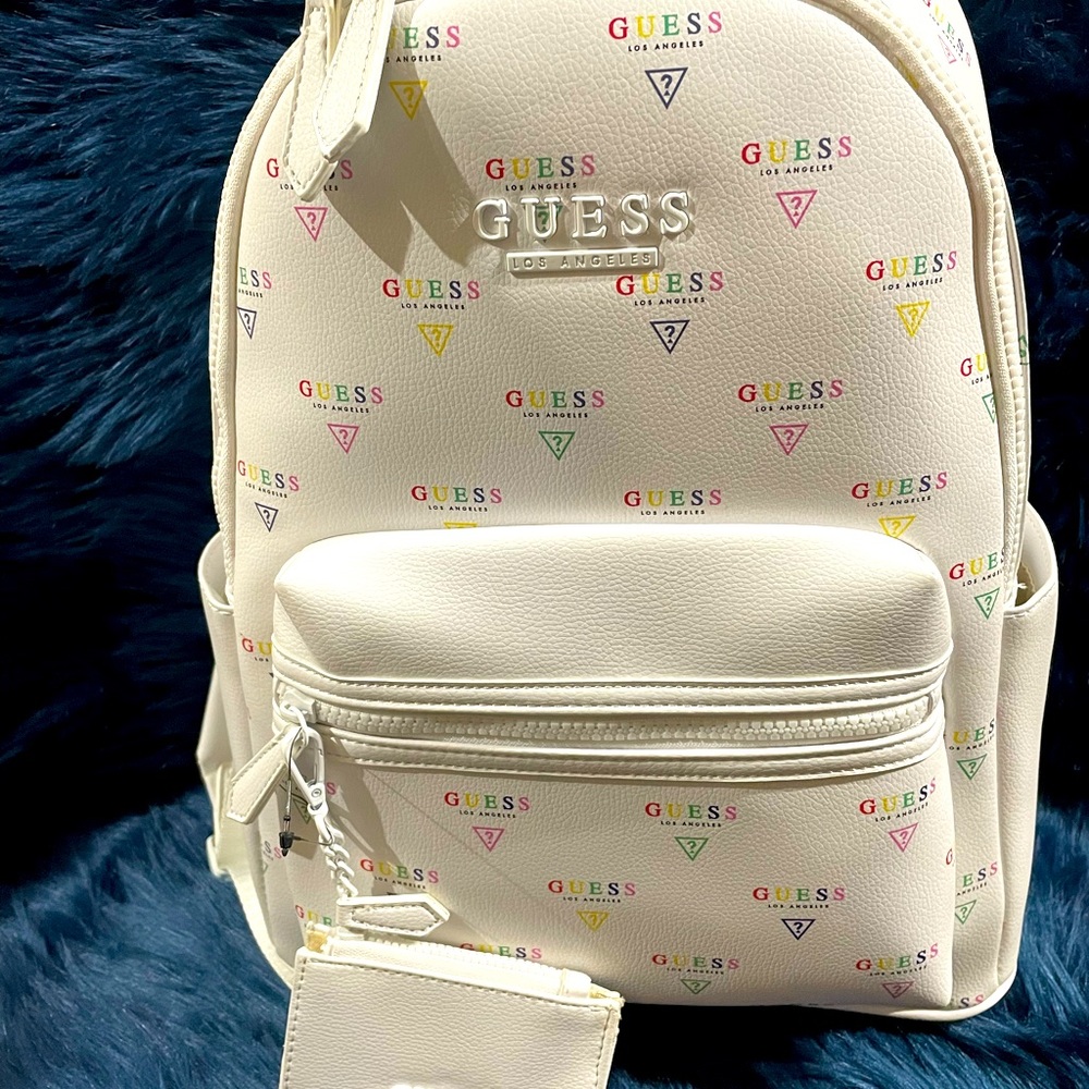 GUESS multi-colored monogram backpack